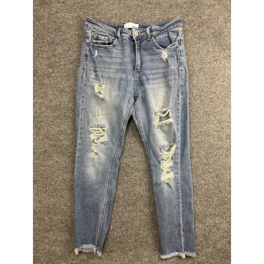 Vervet Jeans Womens 29 Light Wash Distressed Skinny High Rise Raw Hem Stretch